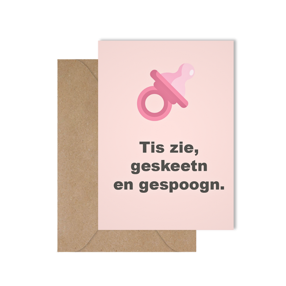 Grappige West-Vlaamse geboortekaart voor een meisje met spreuk in dialect