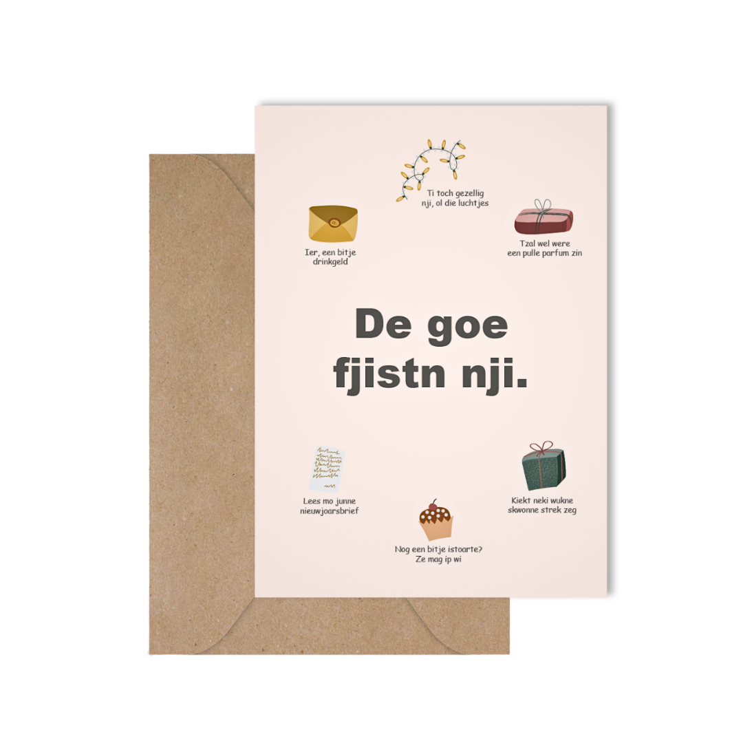 Grappige West-Vlaamse wenskaart voor kerst of de feestdagen met spreuk in dialect