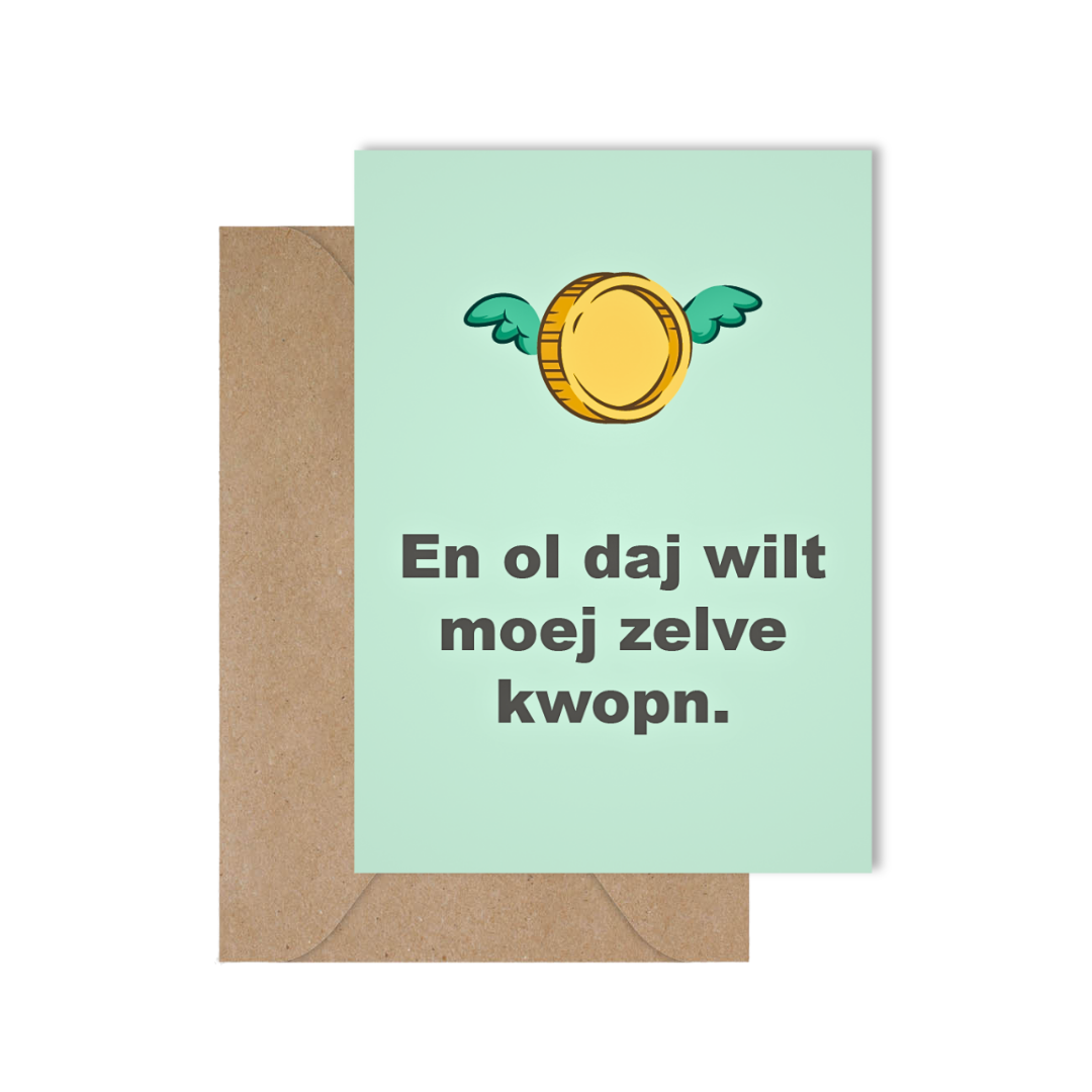 Grappige West-Vlaamse wenskaart voor de feestdagen met spreuk in dialect