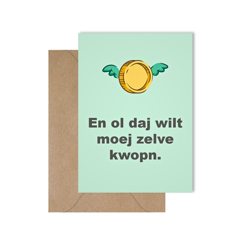 Grappige West-Vlaamse wenskaart voor de feestdagen met spreuk in dialect