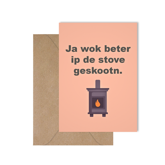 Grappige West-Vlaamse wenskaart voor een geboorte met spreuk in dialect