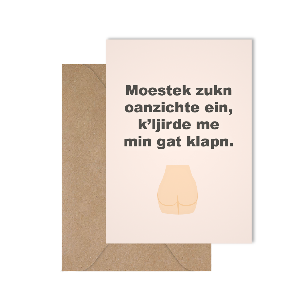 Grappige West-Vlaamse wenskaart met spreuk in dialect