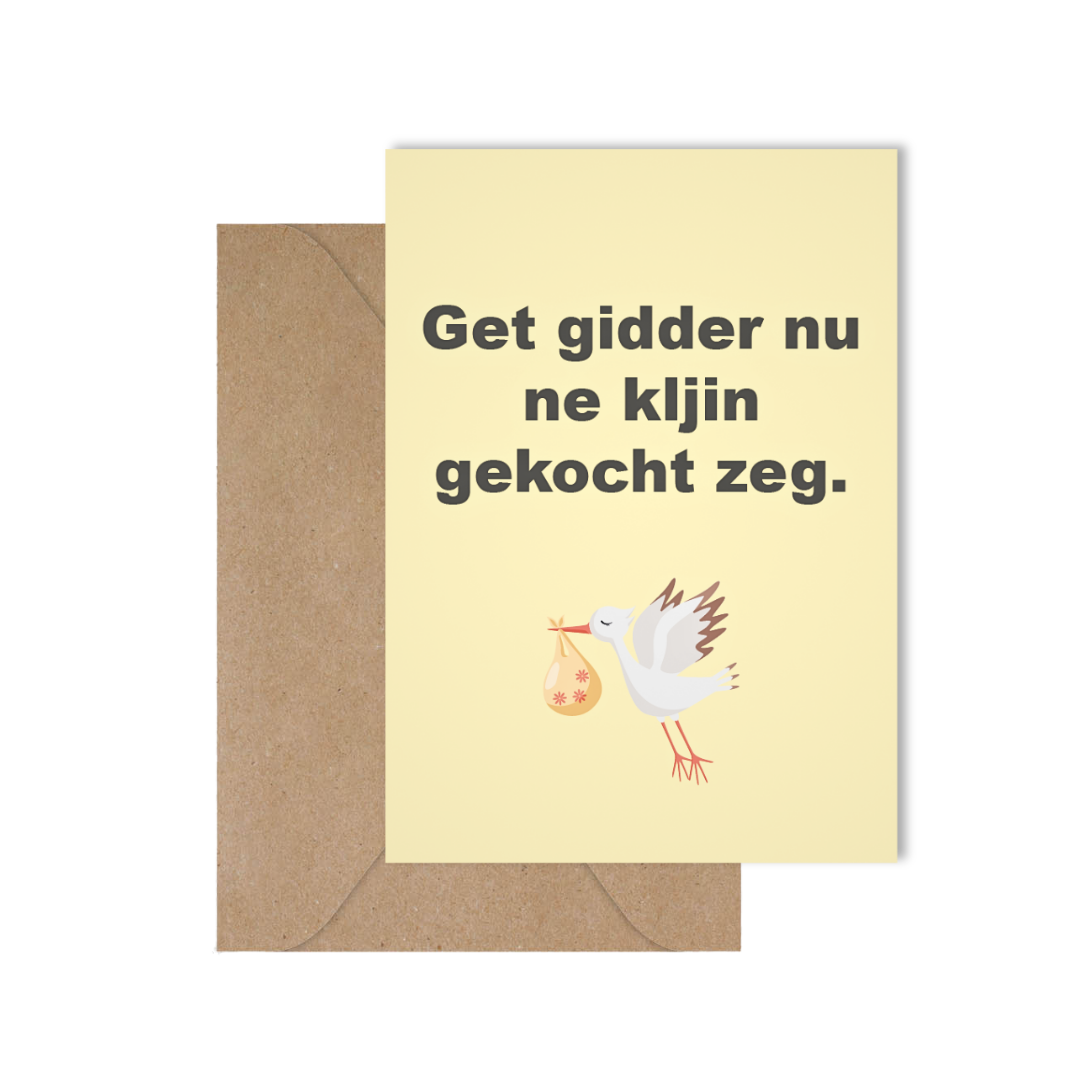 Grappige West-Vlaamse geboortekaart met spreuk in dialect