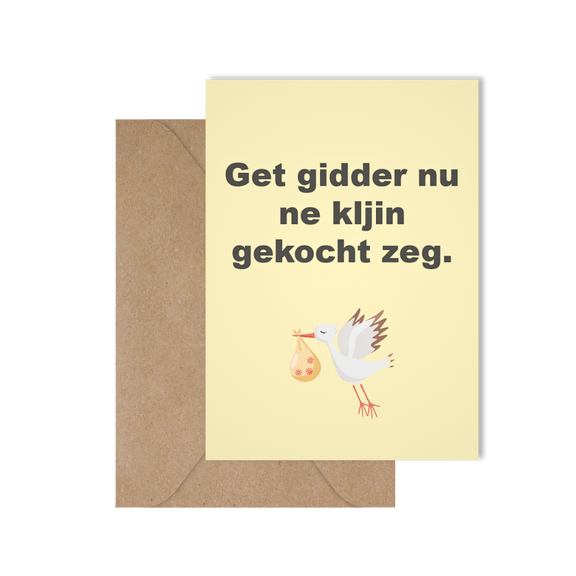 Grappige West-Vlaamse geboortekaart met spreuk in dialect