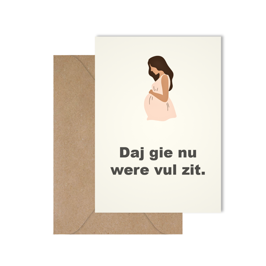 Grappige West-Vlaamse wenskaart voor een zwangerschap