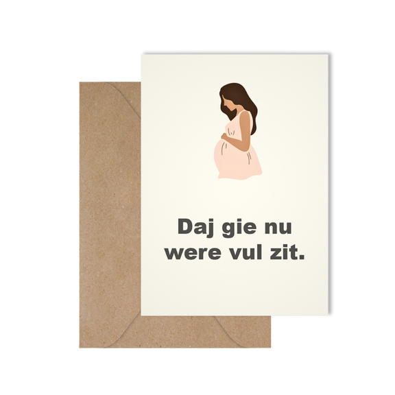 Grappige West-Vlaamse wenskaart voor een zwangerschap