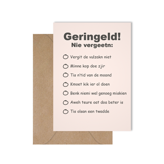 Grappige West-Vlaamse wenskaart met spreuken voor een huwelijk of bruid