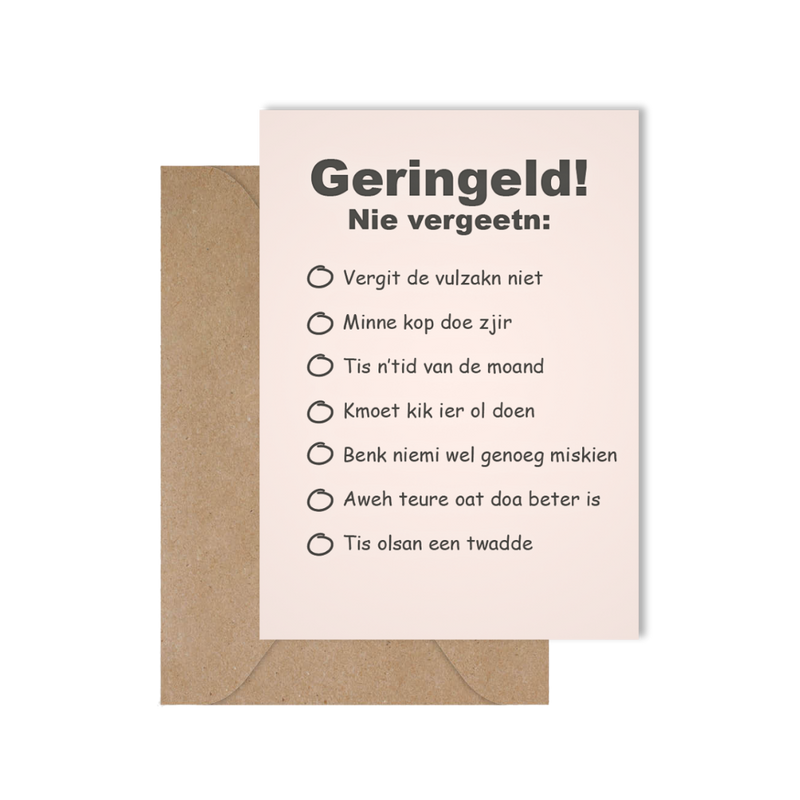 Grappige West-Vlaamse wenskaart met spreuken voor een huwelijk of bruid