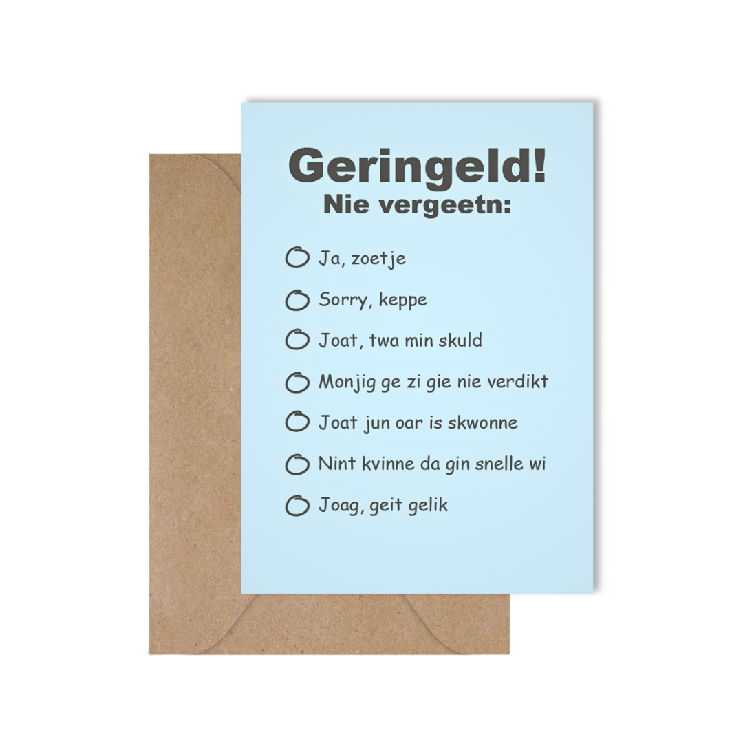 Grappige West-Vlaamse wenskaart met spreuken voor een huwelijk of bruidegom