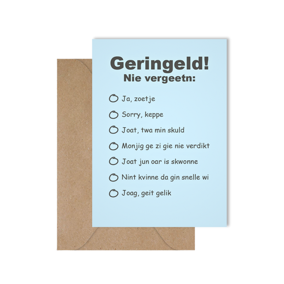 Grappige West-Vlaamse wenskaart met spreuken voor een huwelijk of bruidegom