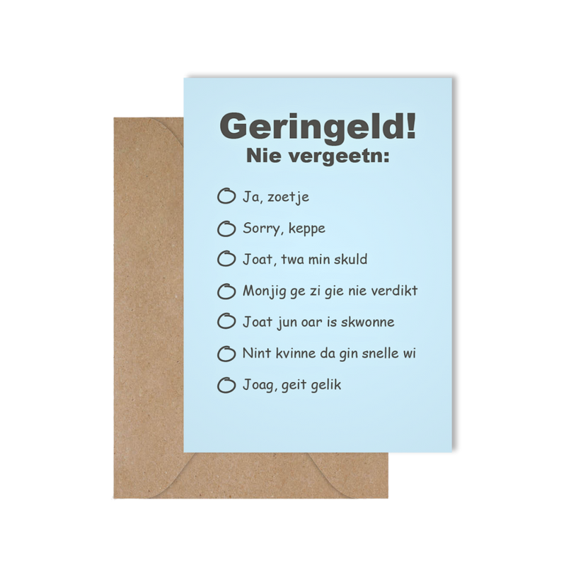 Grappige West-Vlaamse wenskaart met spreuken voor een huwelijk of bruidegom