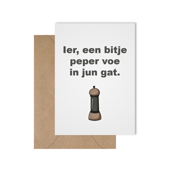 Grappige West-Vlaamse wenskaart met spreuk in dialect