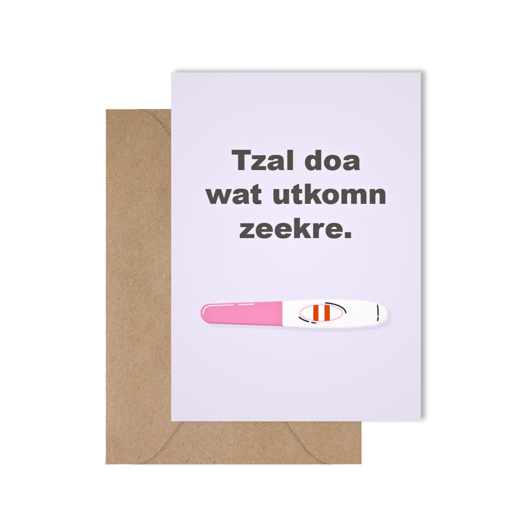 Grappige West-Vlaamse wenskaart voor een zwangerschap